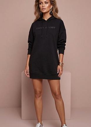 Черное платье-худи dkny sport оригинал, размер l (оверсайз)