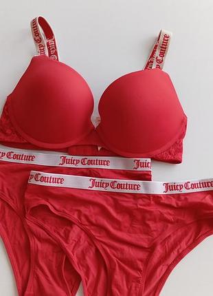 Комплект женского нижнего белья красного цвета от бренда juicy couture