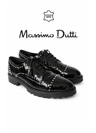 Massimo dutti туфли дерби из натуральной лаковой кожи с кисточками