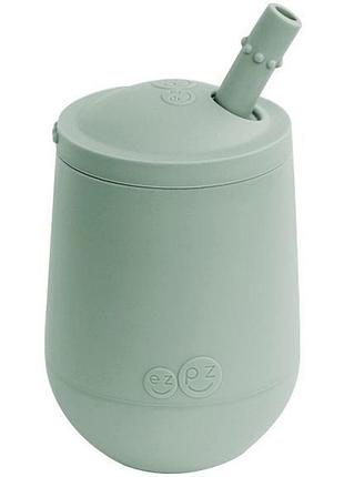 Чашка в наборе с крышкой и соломинкой ezpz оливковая mini cup (set) sage, арт. 22490