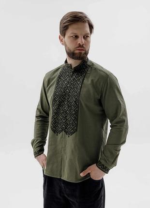 Лляна вишиванка чоловіча svarga хакі у розмірі 40