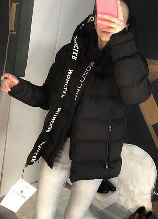 Потужний пуховик чорний moncler куртка тепла зимова монклер