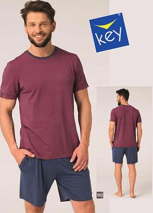 Пижама key mns -319 шорты + футболка к.р. мужская волокно бамбук