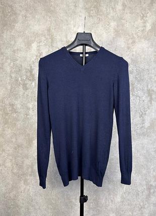 Джемпер helmut lang кашемир шелк синий v-neck made in italy р. m