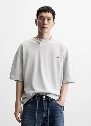 Фактурна футболка чоловіча zara з нашивкою, бавовна, розмір xl