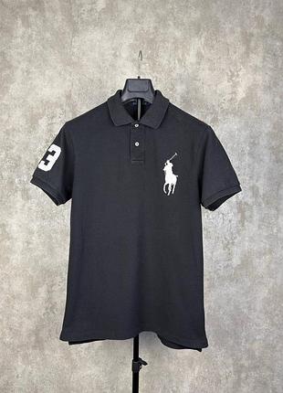 Поло polo ralph lauren чорне з великим логотипом big pony розмір l