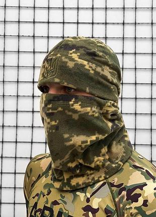 Комплект флісовий баф + шапка з гербом піксель