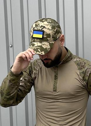 Кепка рип стоп с липучкой и флагом uа. кепка летняя камуфляж піксель