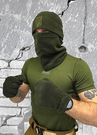 Комплект шапка и баф перчатки олива. комплект баф шапка хаки