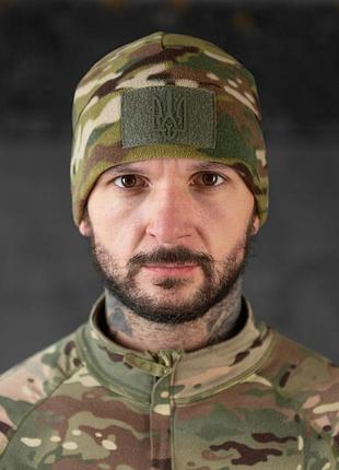 Шапка флисовая мультикам с липучкой и гербом. военная шапка мультикам