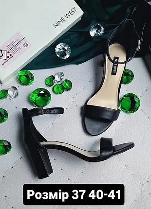 Nine west оригінал чорні шкіряні босоніжки на невисоких підборах