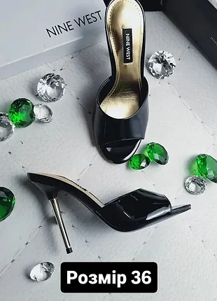 Nine west оригінал чорні лакові босоніжки сабо на високій шпильці