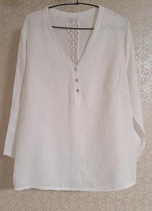 Белая льняная рубашка рубашка блуза блузка вышивка 100% linen made in italy.