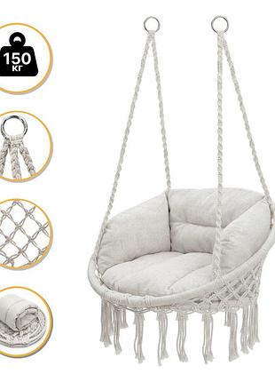 Підвісне плетене крісло-гойдалка leobro boho deluxe xl 80 см cream (lb-1112)