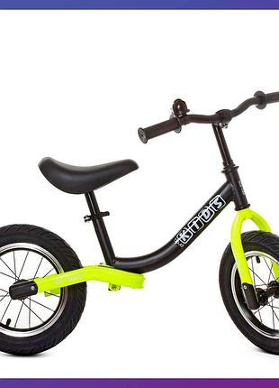 Дитячий біговел велобіг на сталевій рамі 12 дюймів profi kids m 5460a-8 чорно-салатовий