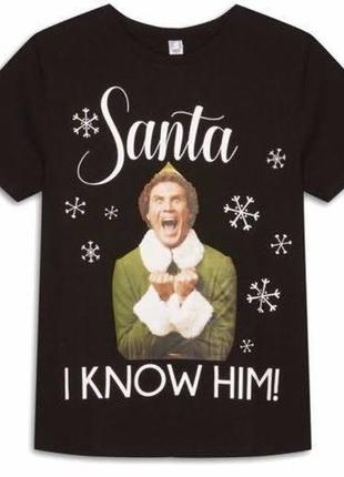 Тематична новорічна футболка santa elf санта з нг принтом новий рік подарунок корпоратив