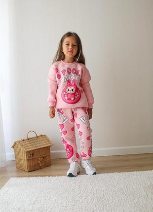 Костюм для девочки labubu, на флисе, кофта+штаны, костюм 35