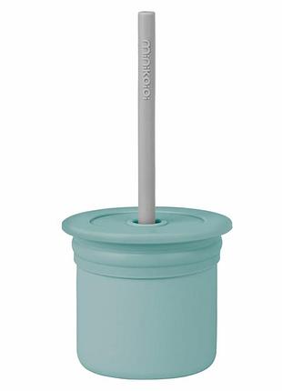 Чашка-контейнер з трубочкою силіконова minikoioi sip+snack (aqua green/powder grey)