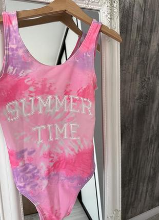 Яскравий купальник summer time дитячий суцільний купальник підлітковий рожевй