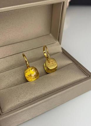 Сережки помеллато позолота з жовтим каменем