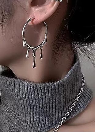 Серьги женские кольца с каплями fashion jewelry серебристые