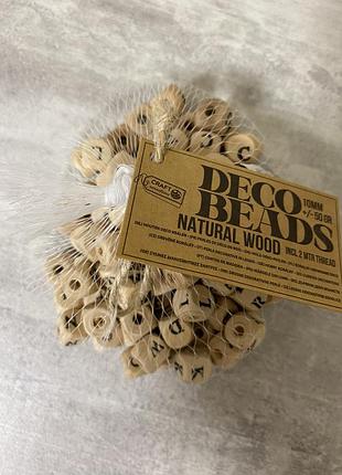 Намистинки дерев'яні з літерами deco beads 10мм нові