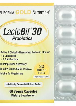 Пробиотик california gold nutrition lactobif probiotics 30 billion cfu 60 капсул (52362772)