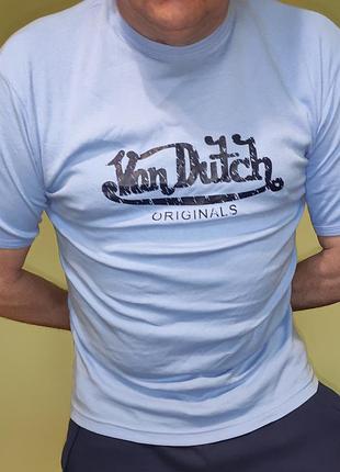 Стильная фирменная футболка голубая бренда von dutch.л