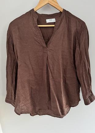 Блуза uniqlo, льон (100% premium linen), колір шоколад