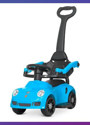 Детская каталка-толокар porsche м 4577 с родительской ручкой 2 в 1 синий