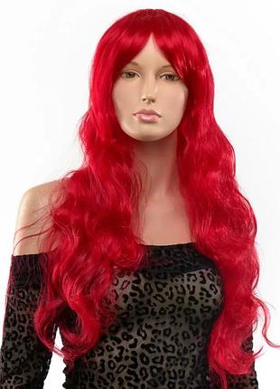 Парик длинный вьющийся с челкой fetish hair красный, 60 см.