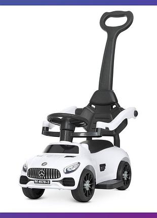 Детская каталка-толокар mercedes м 4578 с родительской ручкой 2 в 1 белый