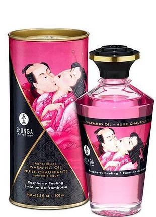 Съедобное массажное масло со вкусом малины shunga aphrodisiac warming oil - raspberry feeling, 100 мл.