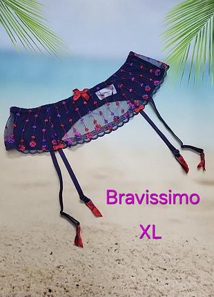 Xl, uk 14, eur 42 темно-синій сіточка з вишивкою пояс для панчох bravissimo розмір xl