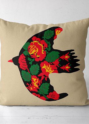 Подушка декоративная soft вишивка птаха 45x45 см (45pst_23j003)
