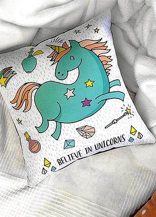 Подушка c принтом габардиновая believe in unicorns 30x30 (3p_fam003)