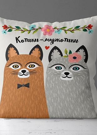 Подушка з принтом габардинова котики-муркотики 40x40 см (4p_18l064)