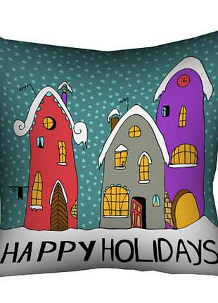 Подушка c принтом габардиновая happy holidays 30x30 (3p_17ng040)