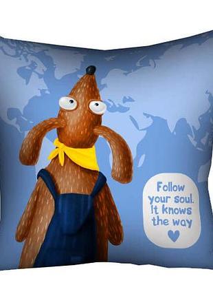 Подушка з принтом габардинова follow your soul. it knows the way 40x40 (4p_dog107)