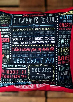Подушка c принтом габардиновая i love you 40x40 см (4p_wol030)