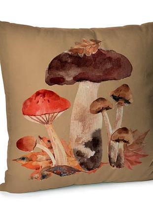 Подушка диванная с бархата грибочки 45x45 см (45bp_23o005)