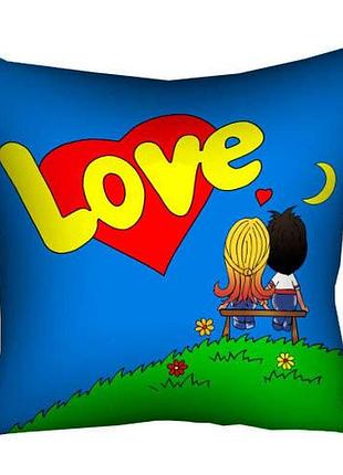 Подушка c принтом габардиновая love is (синяя) 40x40 см (4p_pw080)