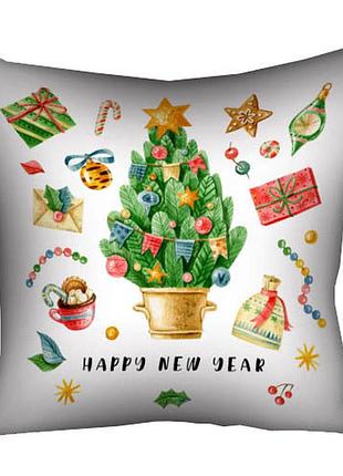 Подушка з принтом габардинова happy new year 40x40 (4p_22ng006)