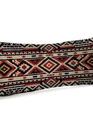 Подушка для дивана бархатная червоно-чорний орнамент 50x24 см (52bp_25ng003)
