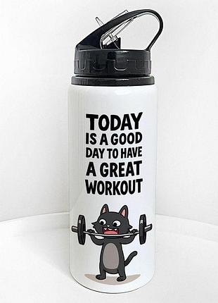 Пляшка для води з трубочкою today is a good day to have a great workout 600 мл (plv_25a043)