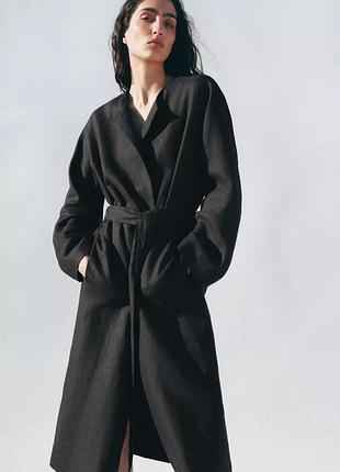 Льняное пальто с поясом zw collection