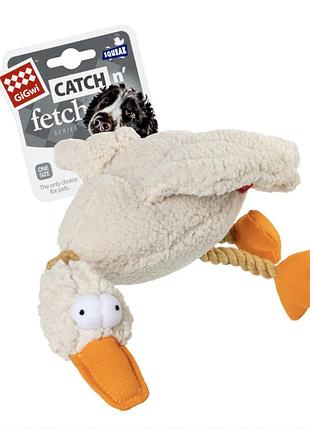 Іграшка для собак качка з пищалкою gigwi catch & fetch, текстиль, мотузка, 36 см