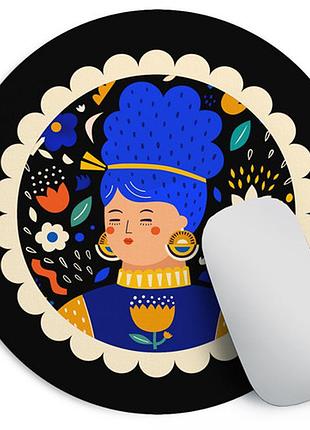 Коврик для компьютерной мыши круглый дівчина в українських квітах 20 см