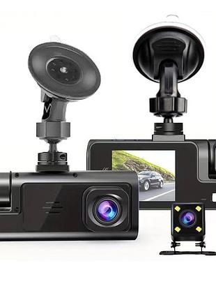 Видеорегистратор на 3 камеры dashcam (спереди + сзади + салон) fullhd
