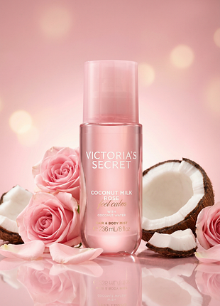 Victoria’s secret coconut milk rose hair &amp; body mist 236 мл - нежный кокосово-цветочный аромат, мист спрей для тела из натуральной коллекции